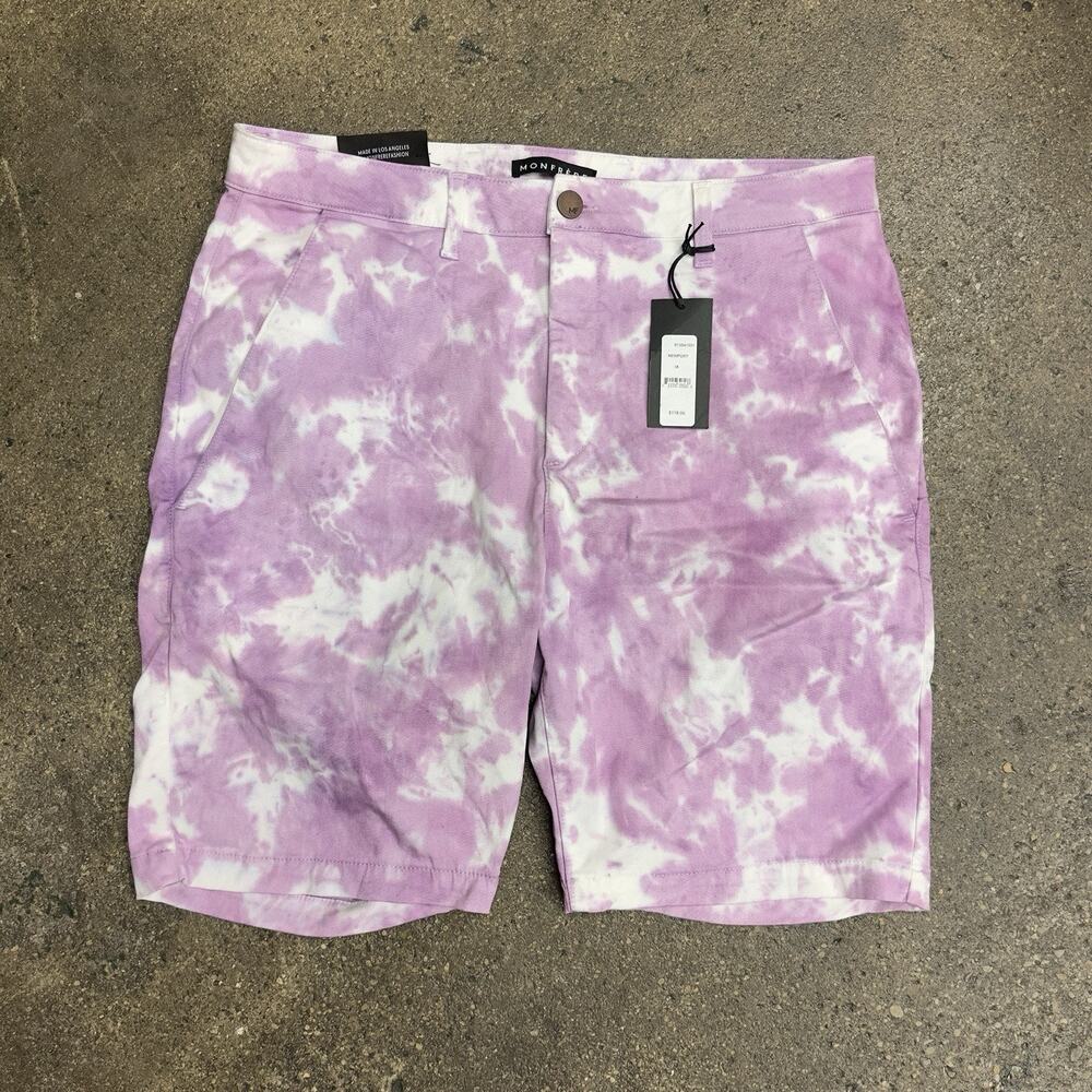 Monfrère Cruise Newport Tie-Dye Chino Shorts Purple White Size 38 NWT $178